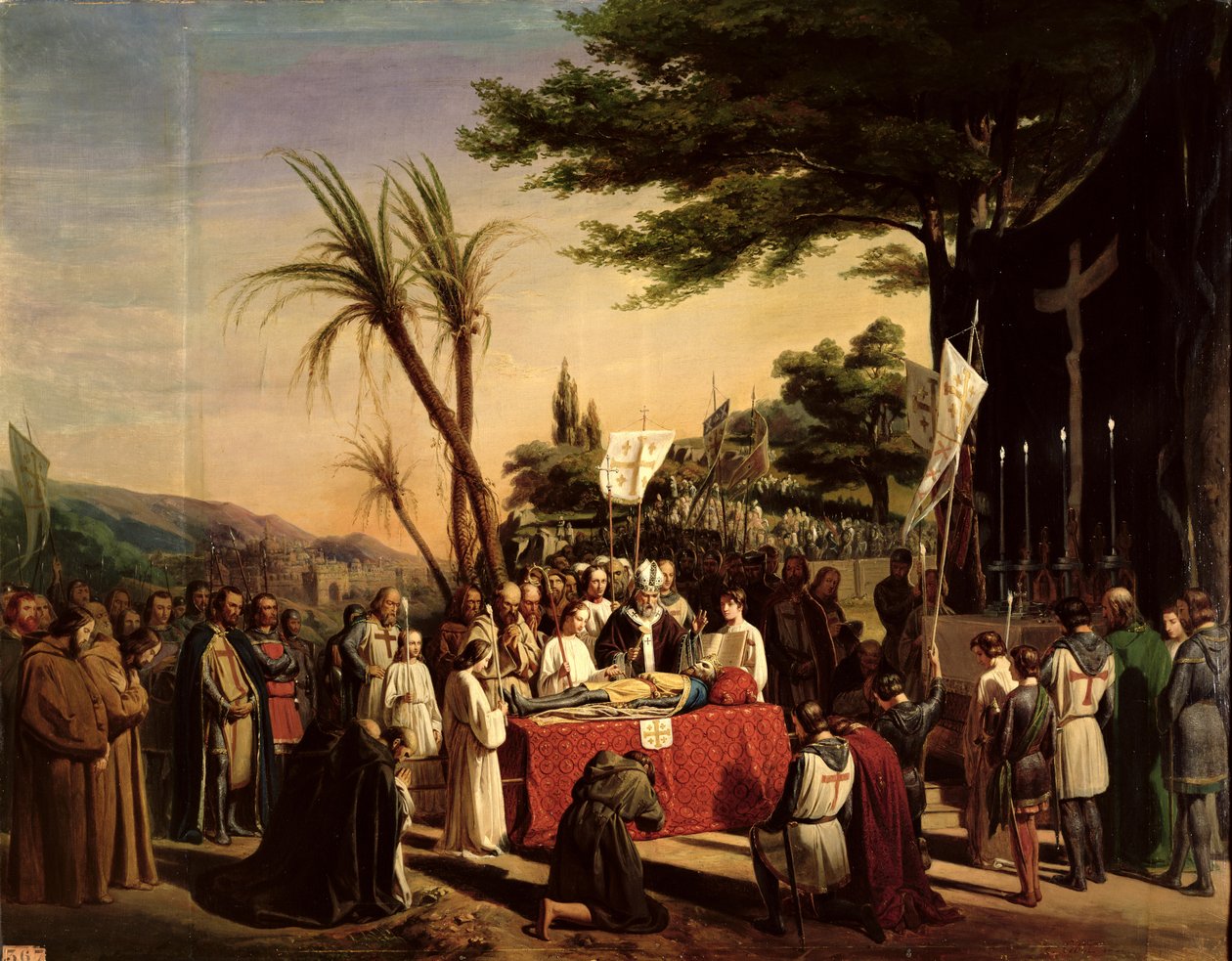 Godfrey av Bouillons (ca 1060-1100) begravning i Jerusalem den 23 juli 1100, 1838 av Edouard Cibot