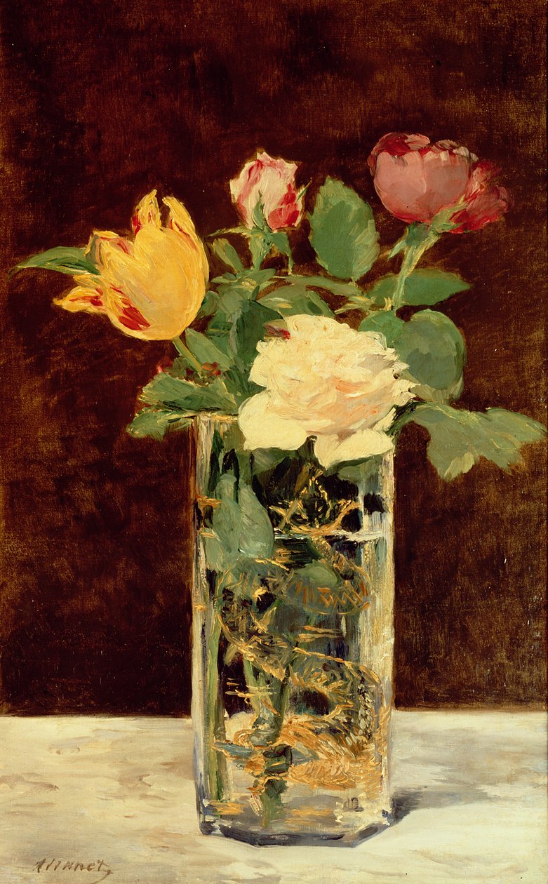 Rosor och tulpaner i en vas, 1883 av Édouard Manet
