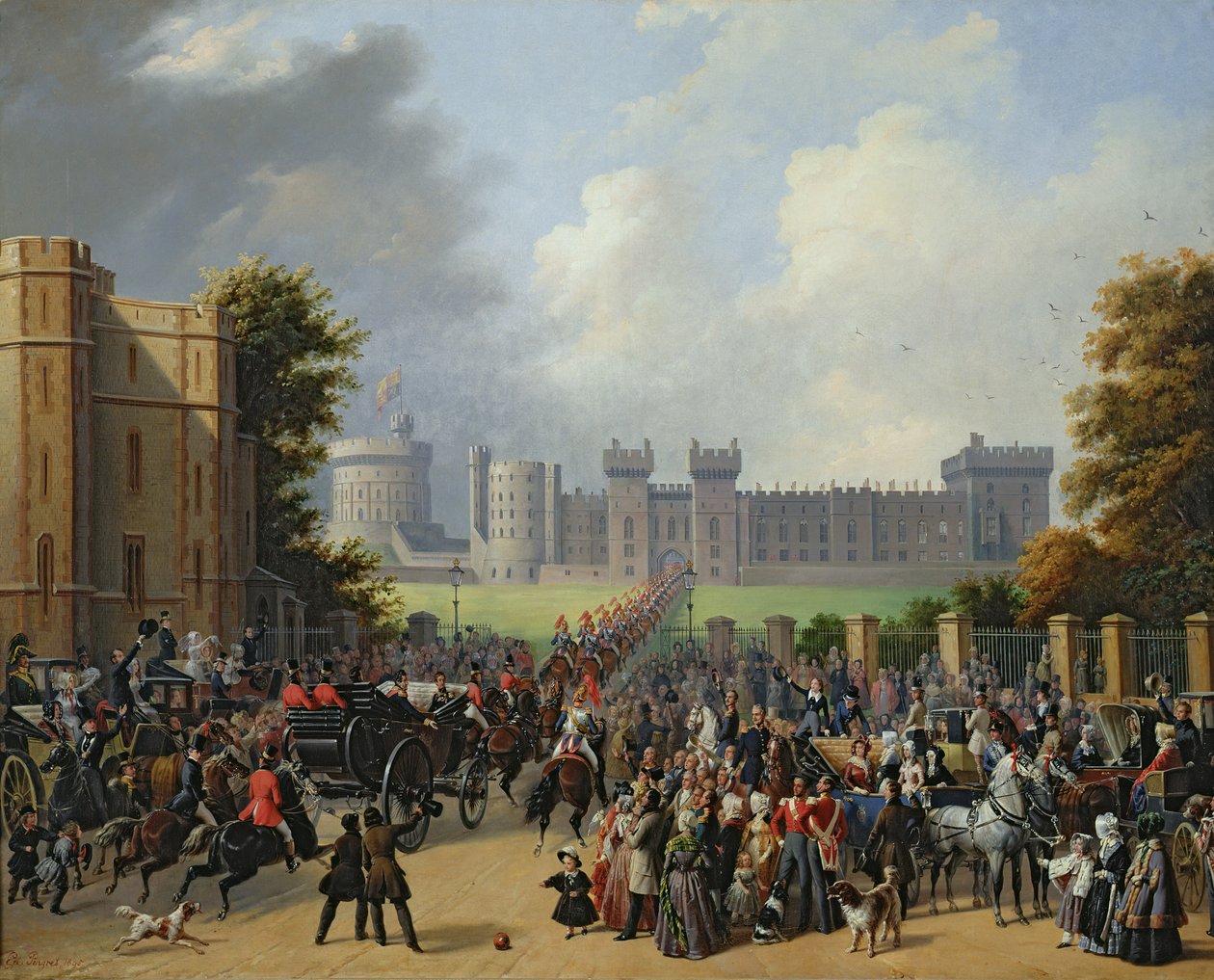Kuwasili kwa Louis-Philippe (1773-1850) kwenye Windsor Castle, 8 Oktoba 1844, 1845 swed. av Edouard Pingret