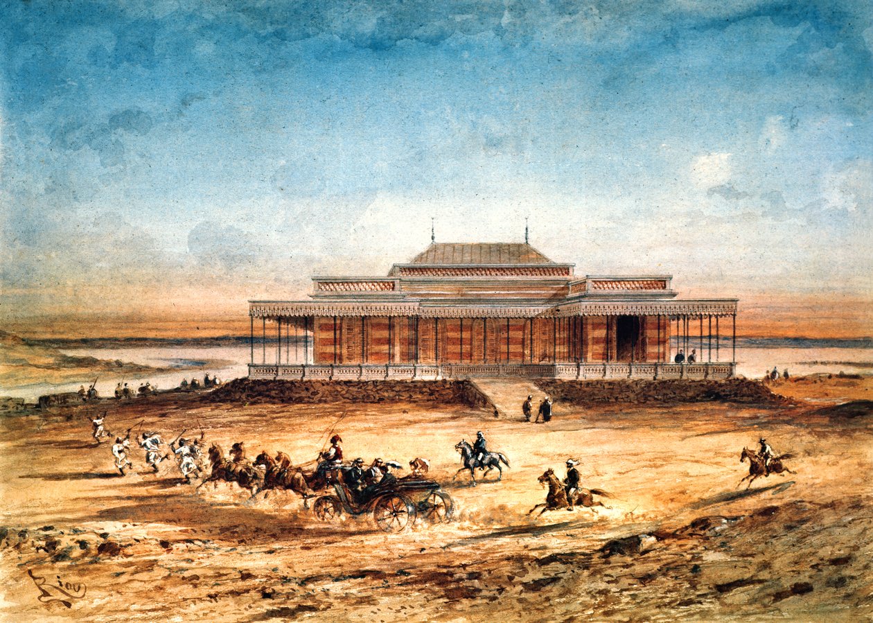 Kejsarinnan Eugenie reser till invigningen av Suezkanalen 1869, från ett souveniralbum, 1869 av Edouard Riou