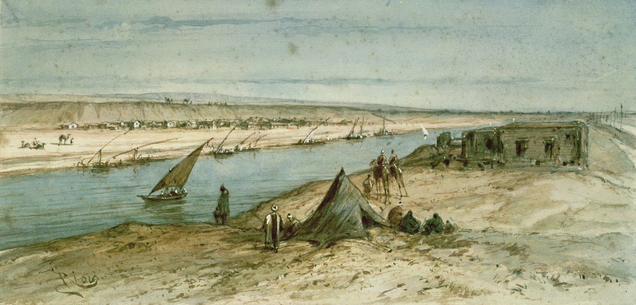 Suezkanalen, från ett souveniralbum till minne av kejsarinnan Eugenies resa (1827-1920) vid invigningen 1869 av Edouard Riou