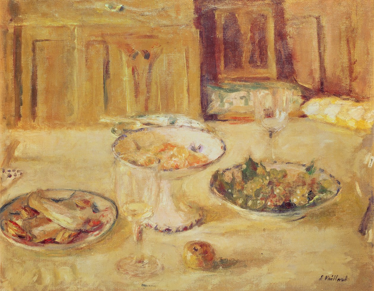 Skålar med frukt och kex och vinglas av Edouard Vuillard