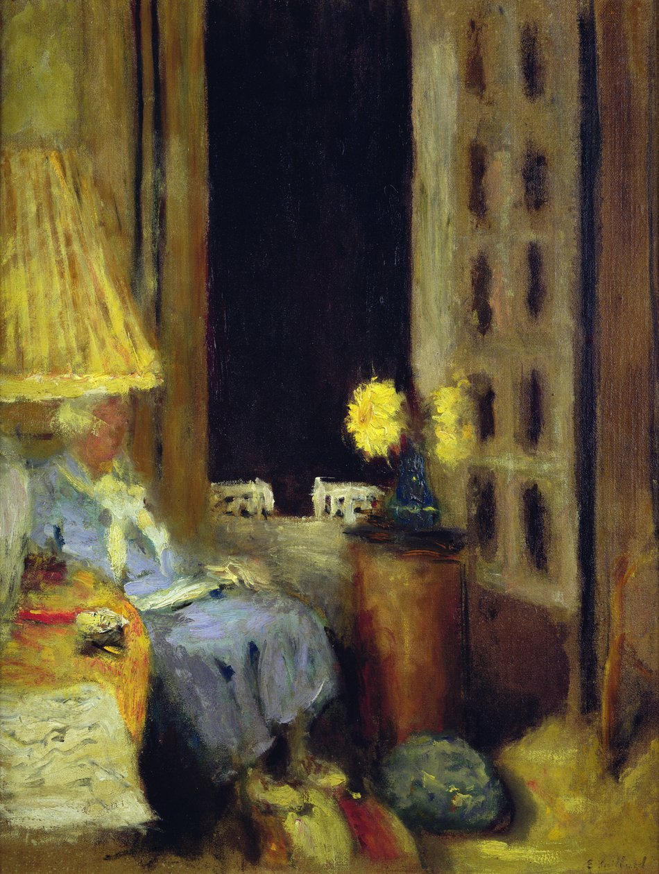 Kvinna som läser på kvällen av Edouard Vuillard
