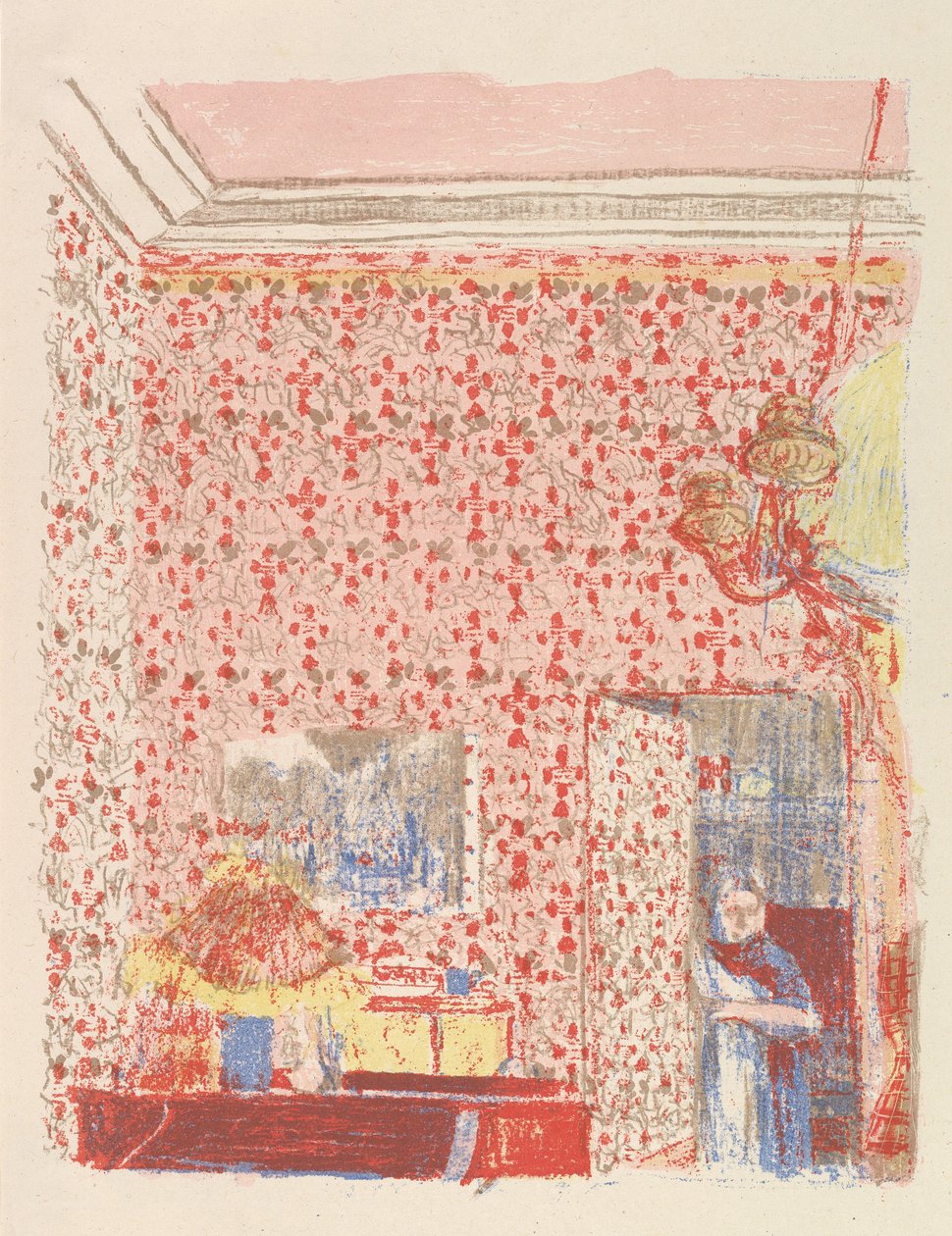 Interiör med rosa tapet I, från serien Paysages et Intérieurs, 1899 av Edouard Vuillard