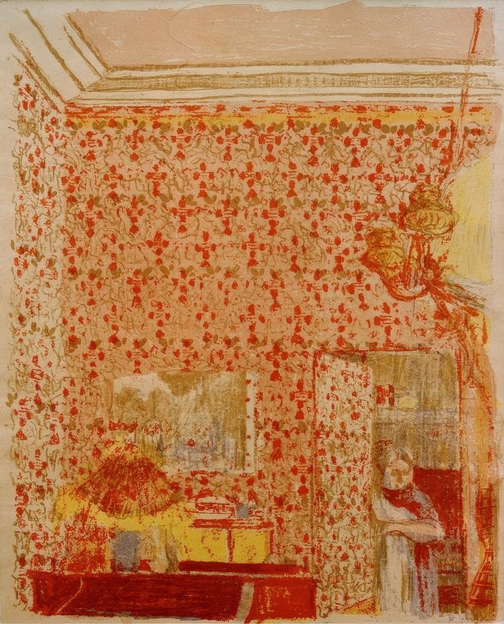 Inredning med rosa hängningar I av Edouard Vuillard