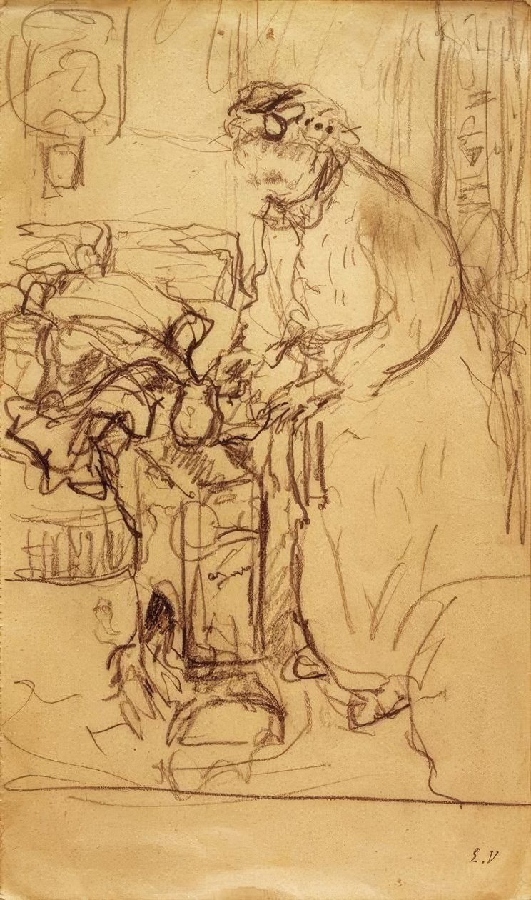 Madame Vuillard framför en oljekamin av Edouard Vuillard