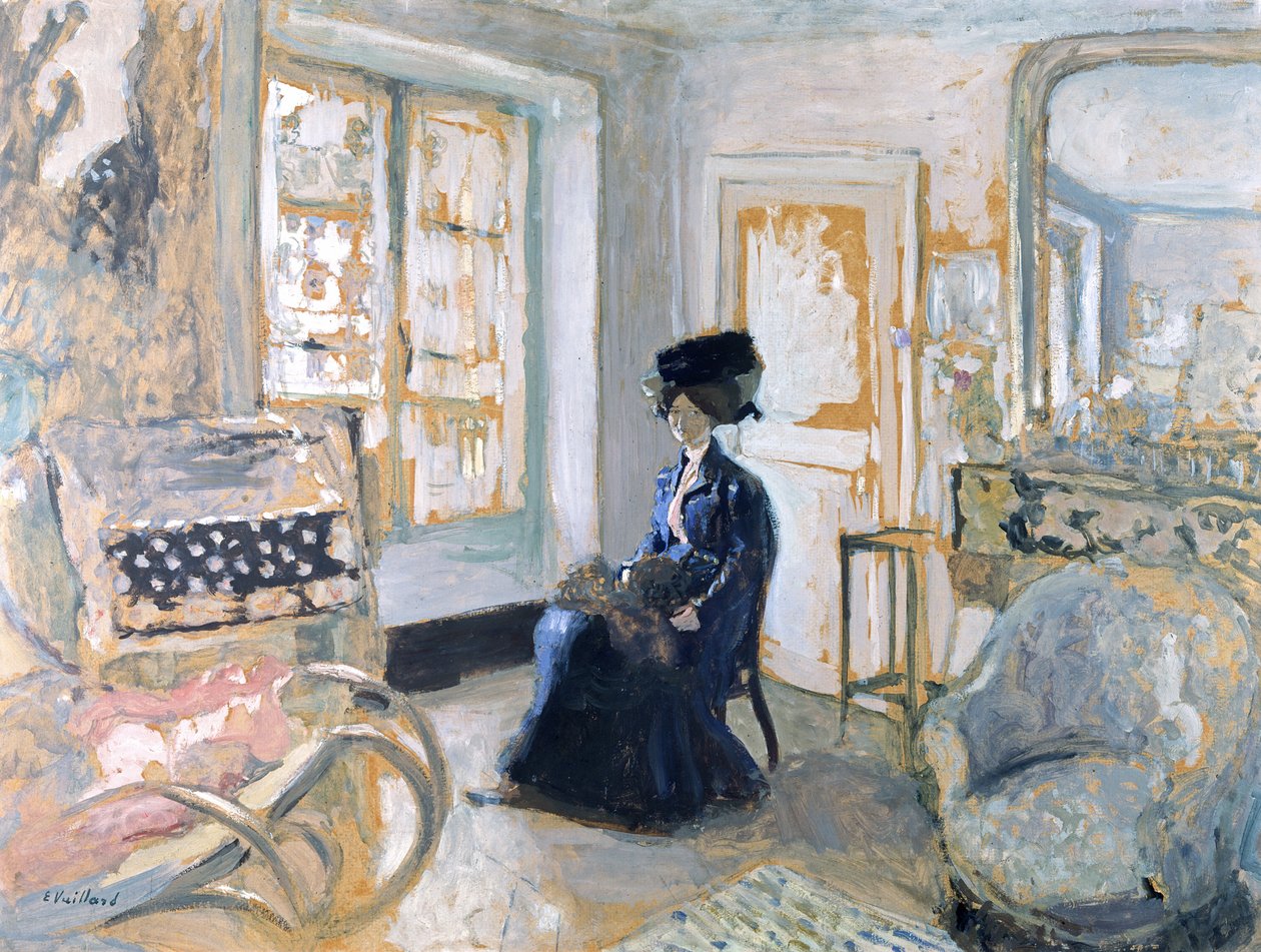 Modell i blå klänning (olja och tempera) av Edouard Vuillard