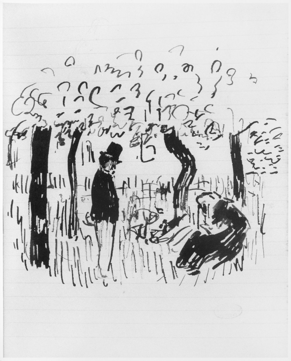 Sida i en skissbok, 1890-1940 (penna och bläck på linjerat papper) av Edouard Vuillard