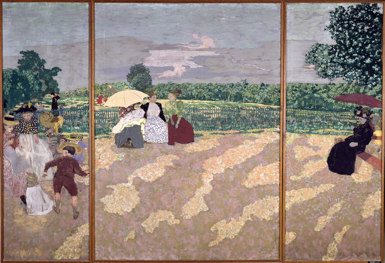 The Public Gardens: The Nurses, The Conversation and The Red Paraply, 1894 (valpsjuka på duk) av Edouard Vuillard
