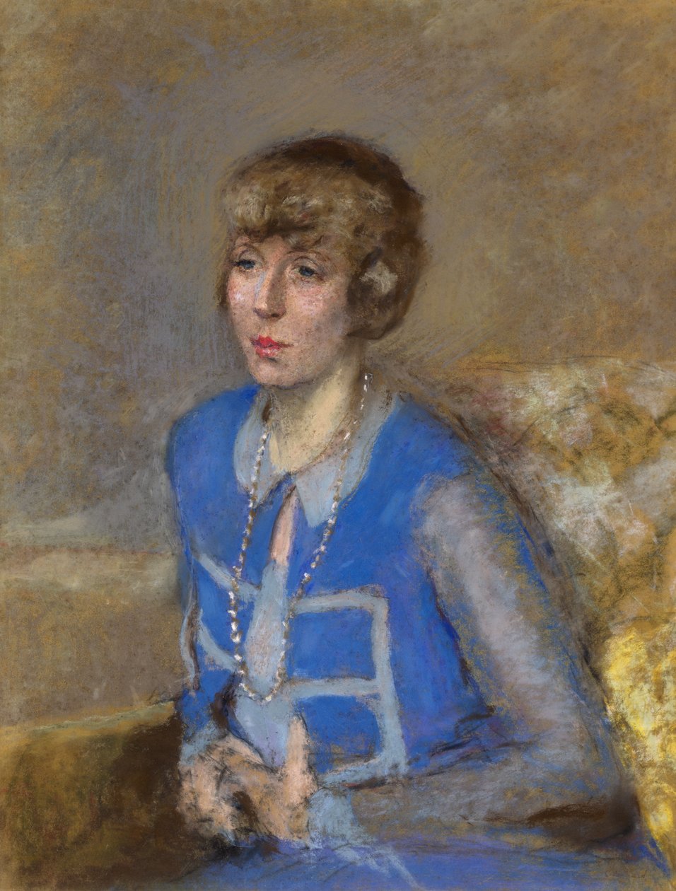 Kvinna i blått, ca. 1925-35 (pastell på vävt papper) av Edouard Vuillard