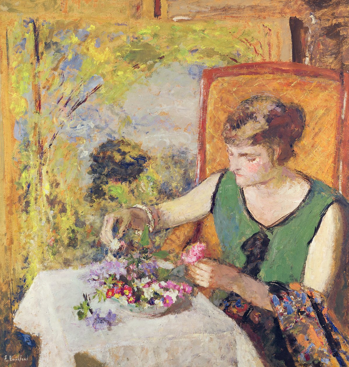 Kvinna med en bukett blommor, 1925 av Edouard Vuillard