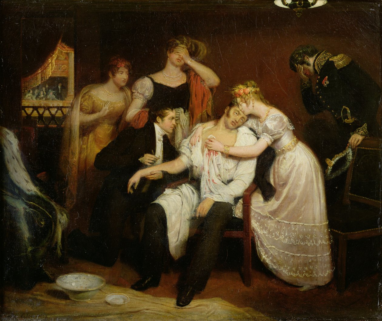 Charles-Ferdinand de France (1778-1820) i sin box på operan på Rue de Richelieu efter att ha blivit knivhuggen av Louis Louvel av Edouard (1799 1877) Cibot