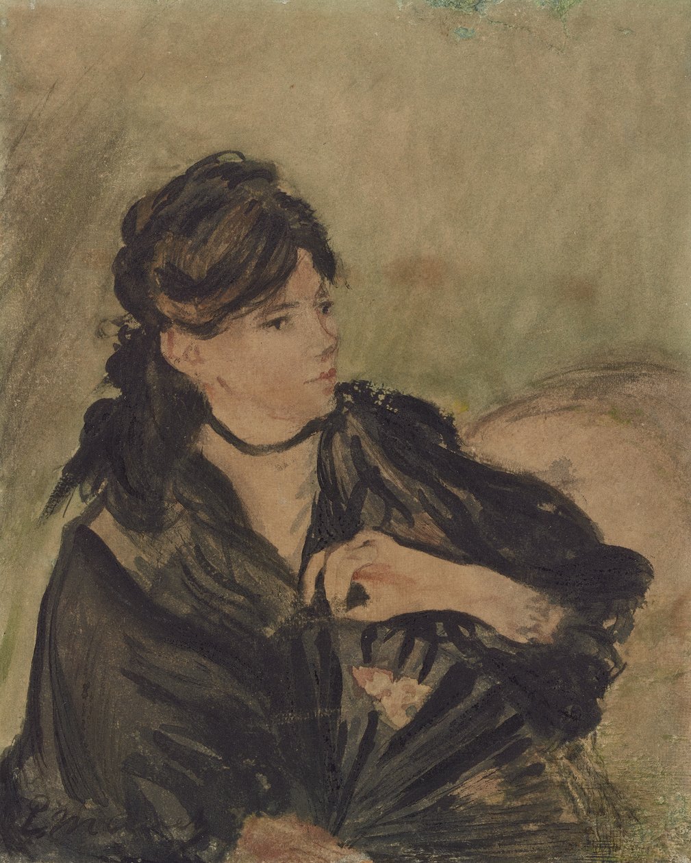 Berthe Morisot med en fläkt av Edouard (after) Manet