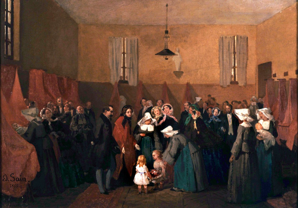 Napoleon III och Eugenias besök på syster Rosalies daghem av Edouard Alexandre Sain