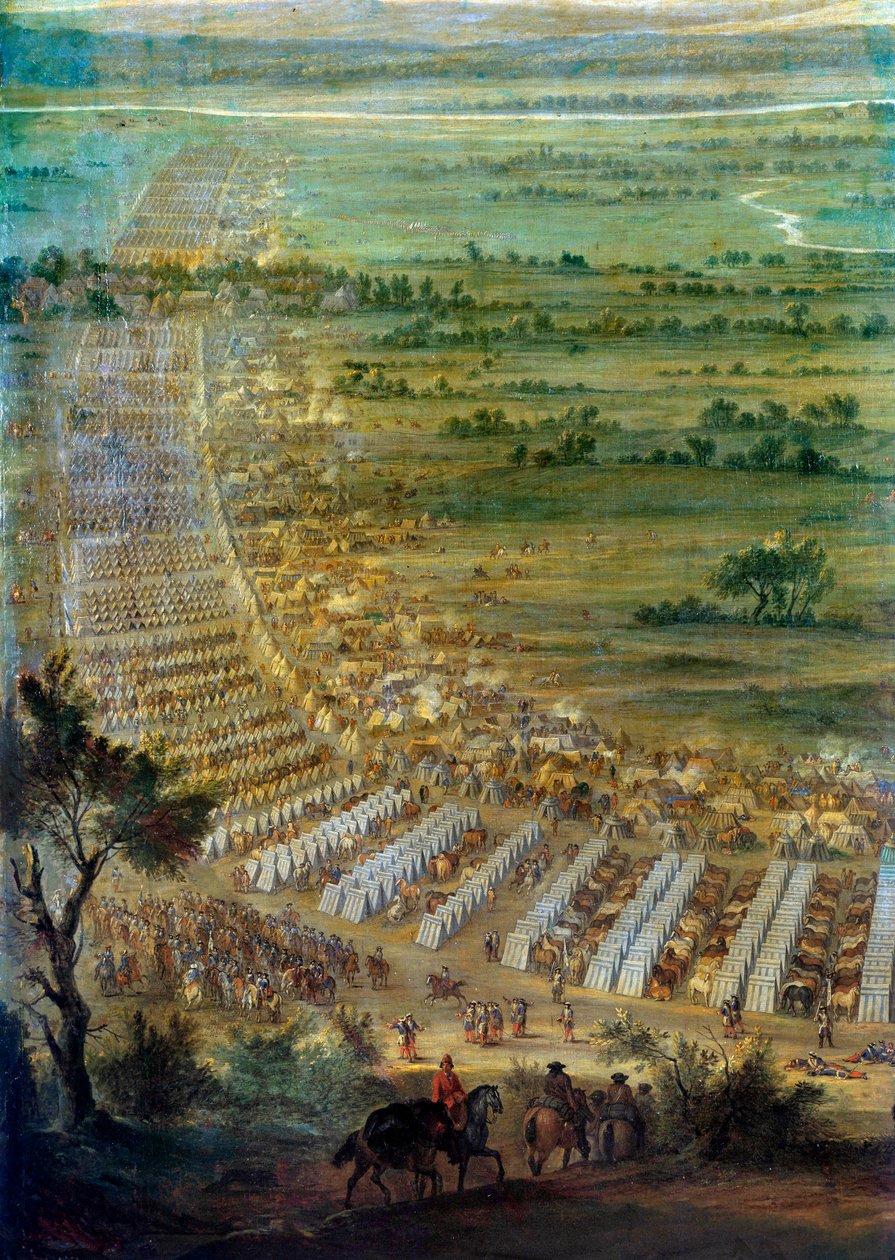 Erövring av staden Dole en Franche Comte av Ludvig XIV (1638-1715), 6/06/1674 Detalj som representerar militärlägret. Målning av John Paul (känd omkring 1675-1683). Sön 2,29x3,3 m Versailles, musee du chateau av Edouard Antoine Renard