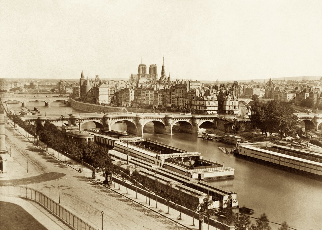 Seine med broar, i ryggen Notre-Dame de Paris av Édouard Baldus