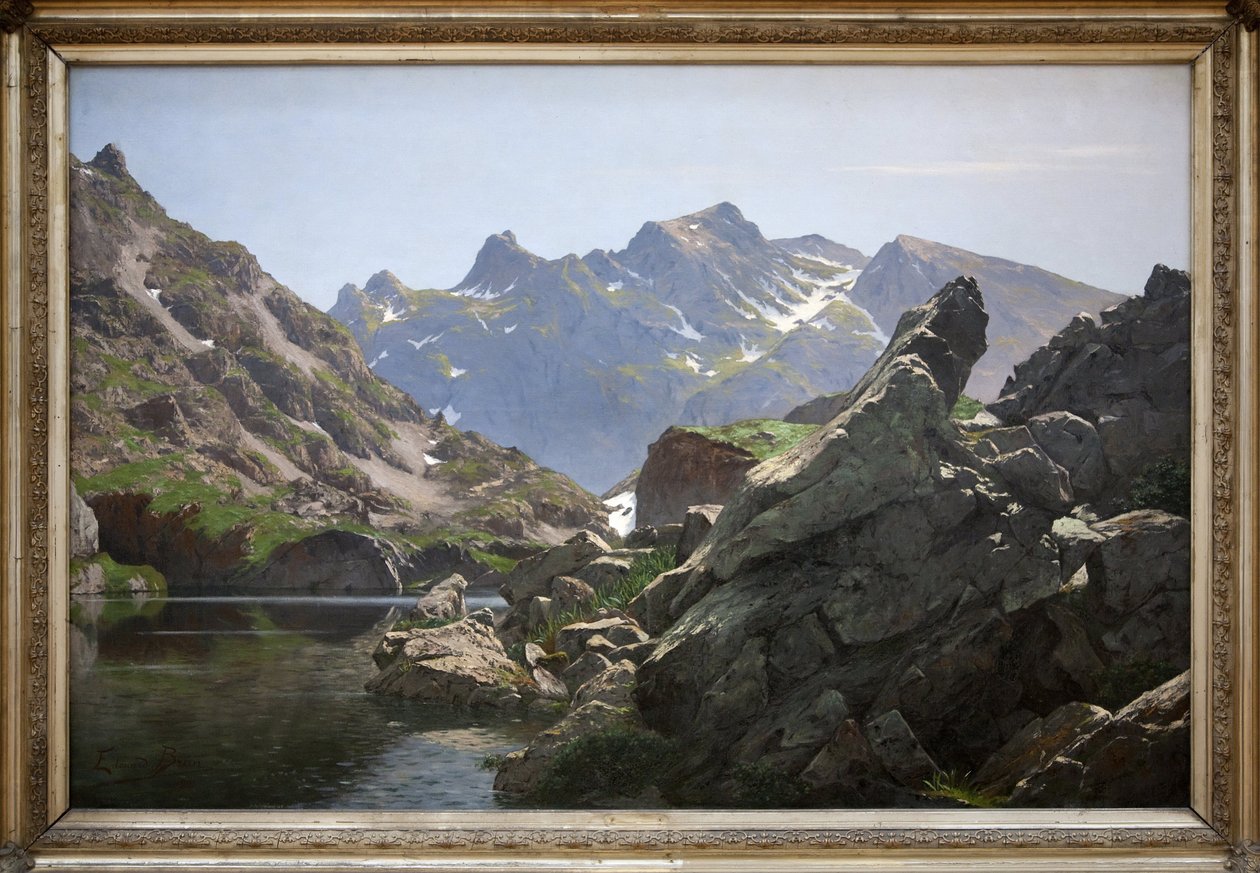Merlatsjön, oljemålning av Edouard Brun (1860-1935) gjord 1901, sjön ligger i kedjan Belledonne i Isere. Photophraphie, KIM Youngtae, Grenoble, Musee de Grenoble. av Edouard Brun