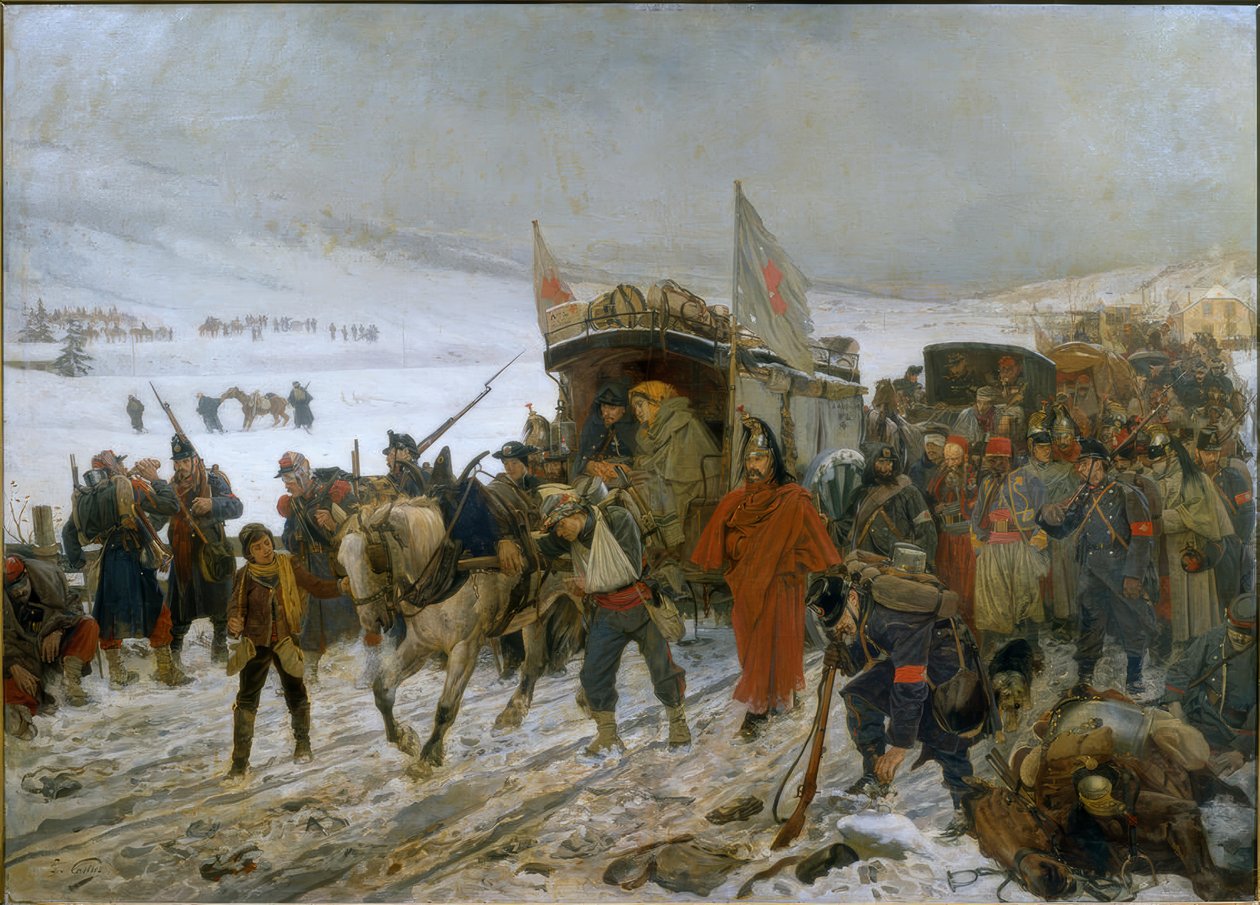 Schweizisk ambulans nära Les Verrières av Edouard Castres