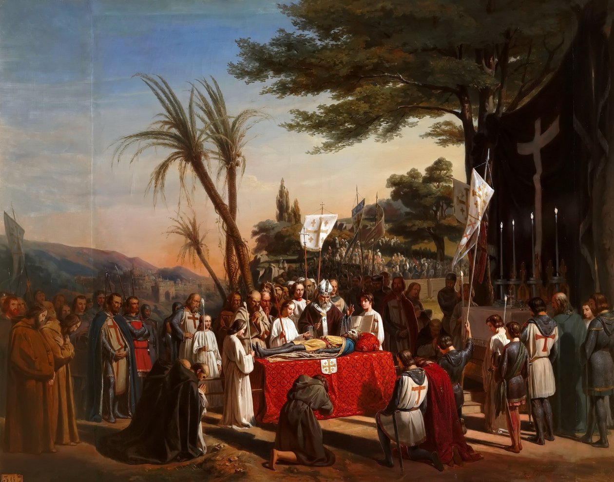 Godfrey av Bouillons begravning i Jerusalem den 23 juli 1100 av Edouard Cibot