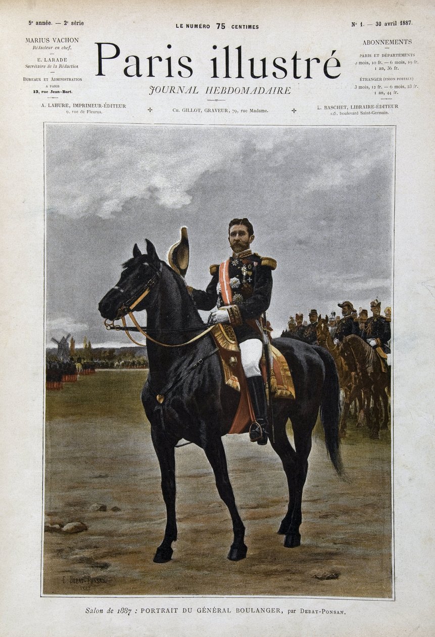 Ridsporträtt av general Georges Boulanger (1837-1891), politiker "efter Edouard Debat Ponsan (Debat-Ponsan) av Edouard Debat Ponsan