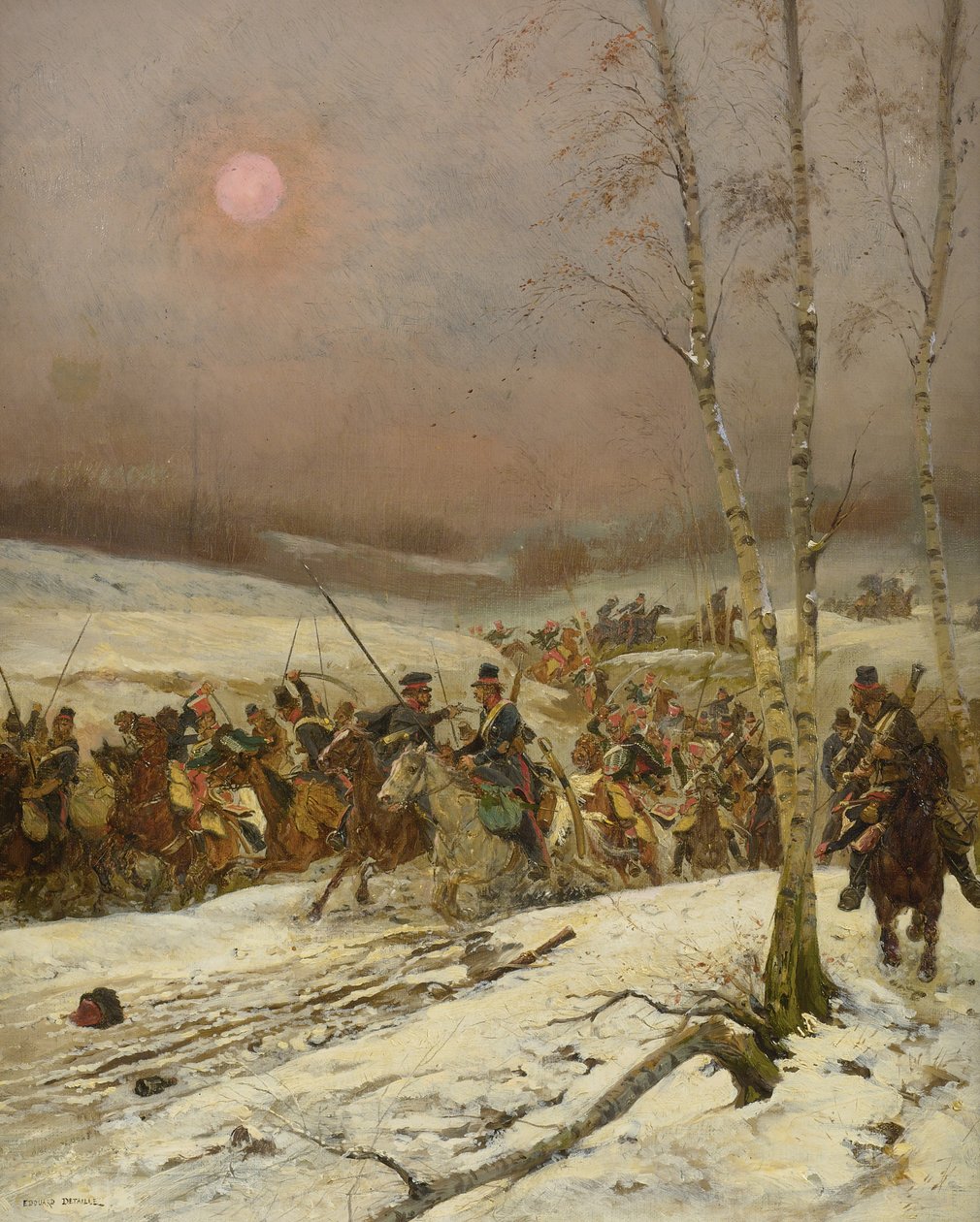Kosacker attackerar en skvadron av hedersvakterna, ca. 1910 av Jean Baptiste Edouard Detaille