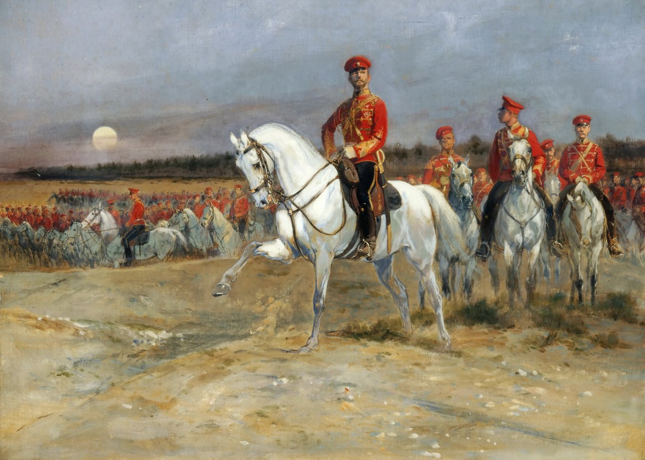 Tsarevich Nicholas granskar trupperna av Jean Baptiste Edouard Detaille