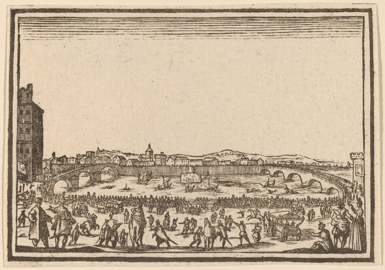 Fyrverkerier på Arno, Florens av Edouard Eckman after Jacques Callot