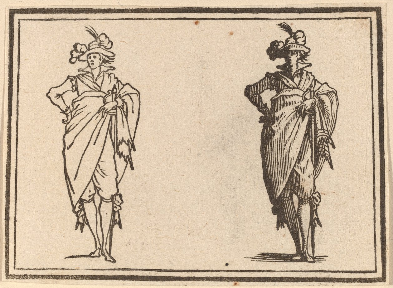 Gentleman sett framifrån med handen på höfterna av Edouard Eckman after Jacques Callot