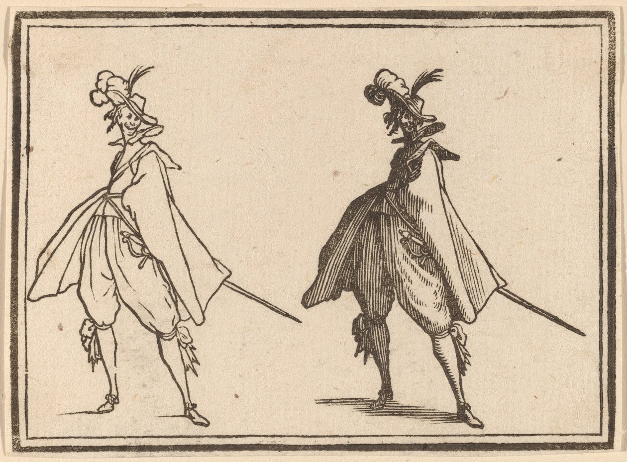 Gentleman i en stor mantel, framifrån av Edouard Eckman after Jacques Callot