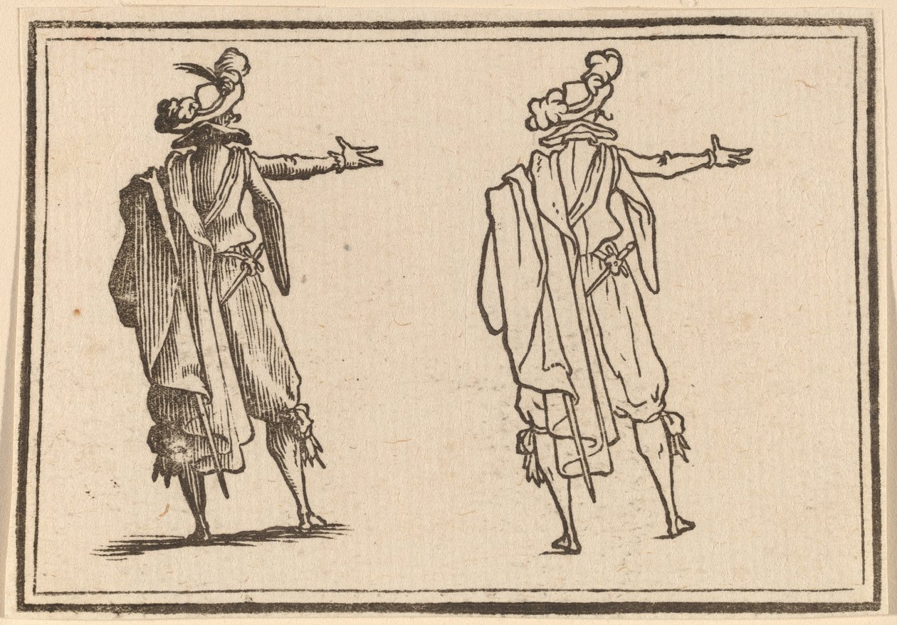 Man sedd bakifrån med höger arm utsträckt av Edouard Eckman after Jacques Callot