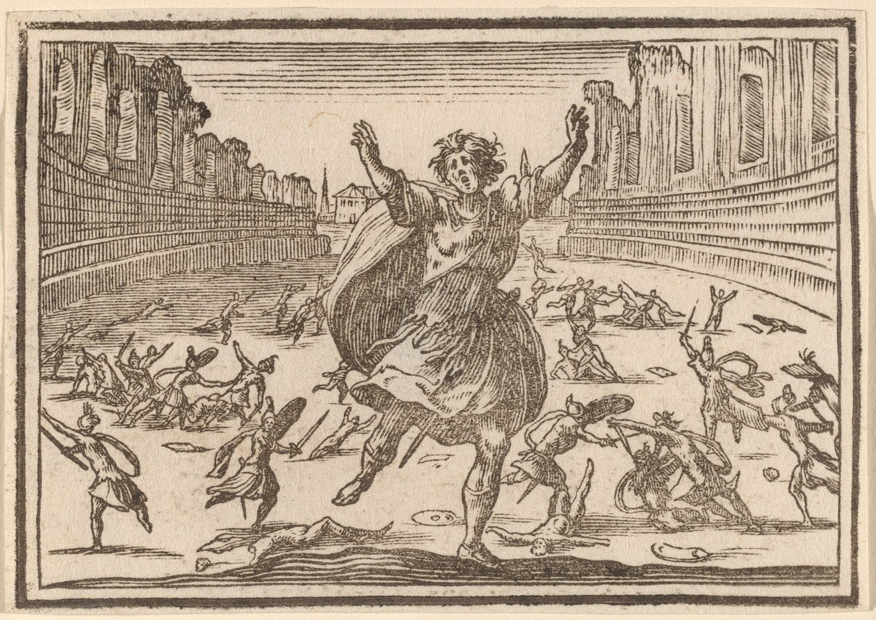 skärmytsling i en romersk cirkus av Edouard Eckman after Jacques Callot