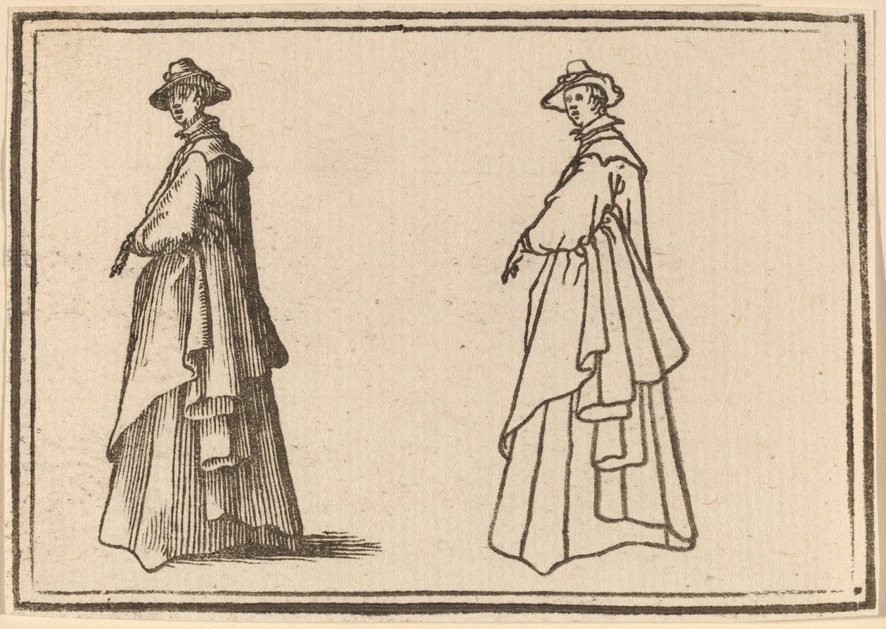 Stående kvinna i en stor kappa av Edouard Eckman after Jacques Callot