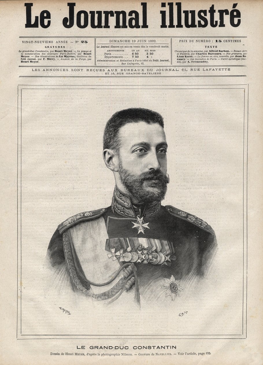 Porträtt av storhertigen Konstantin Nikolajevitj av Ryssland (storhertigen Konstantin Nikolajevitj av Ryssland eller Konstantin Nikolajevitj Romanov av Edouard Felicien Eugene Navellier