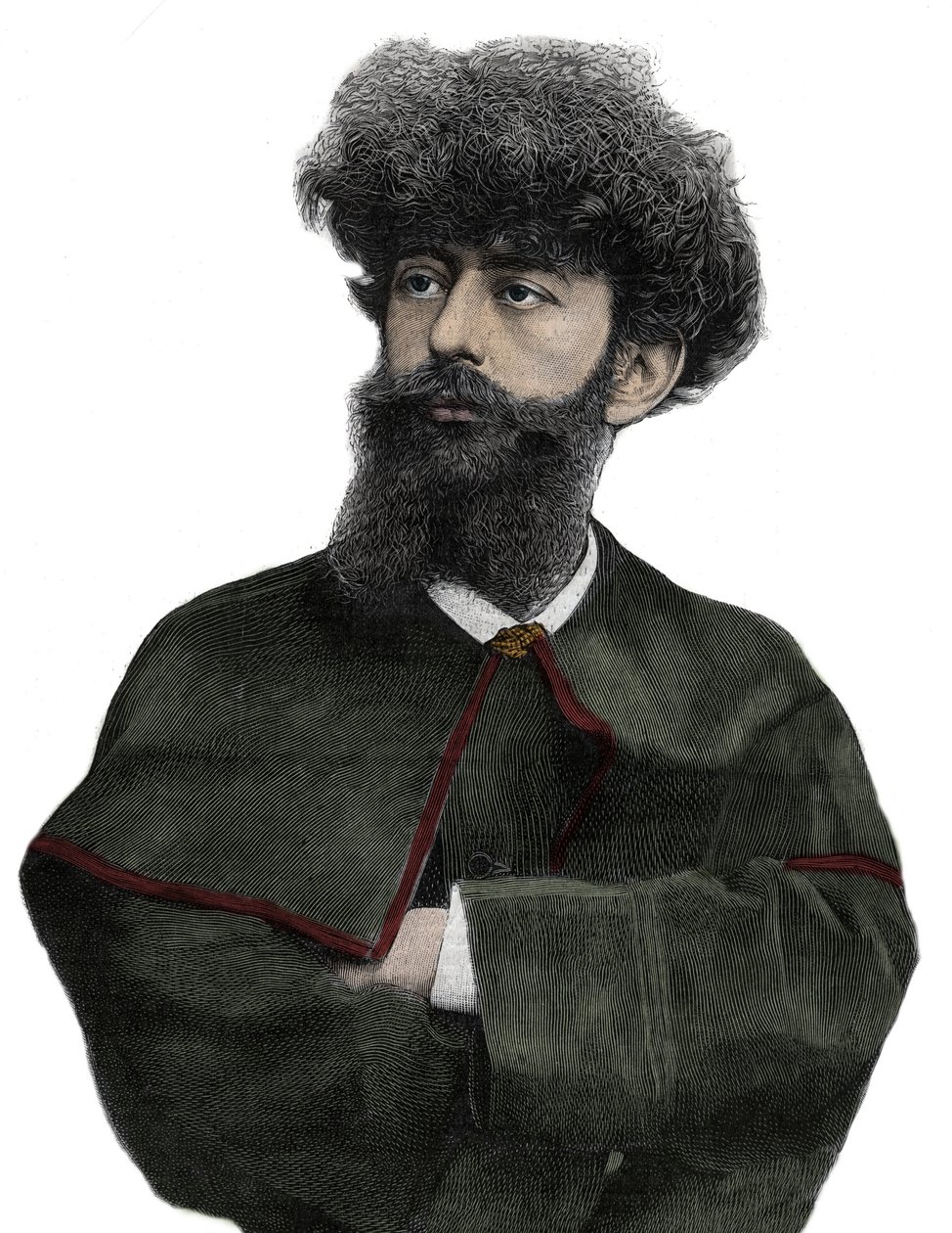 Sar Merodack Josephin Peladan, pseudonym för Josephin Peladan (1858-1918) fransk författare och ockultist - Gravyr av Navellier i "The Illustrous Journal" från 1892 av Edouard Felicien Eugene Navellier