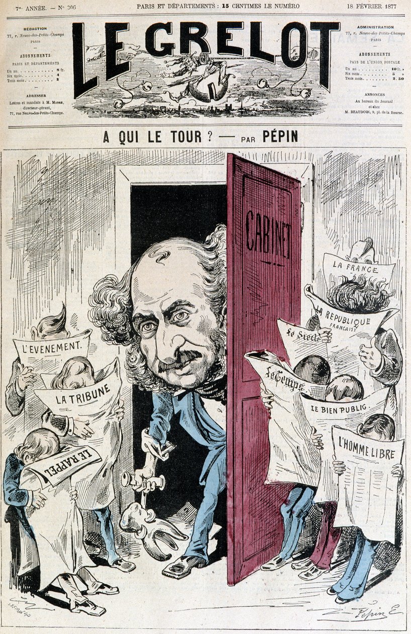 (Tecknad film om tidningscensur) - av Pépin, i "" Le Grelot"" av 1877-02-18 av Edouard Guillaumin Pepin