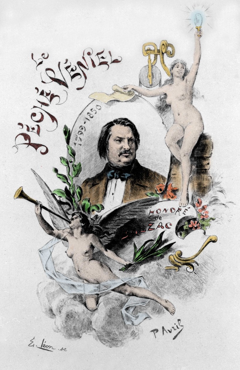 Frontispice av "The veniel synd" av Honore de Balzac. Illustration av Paul Avril (1843-1928) från 1901. av Edouard Henri Avril