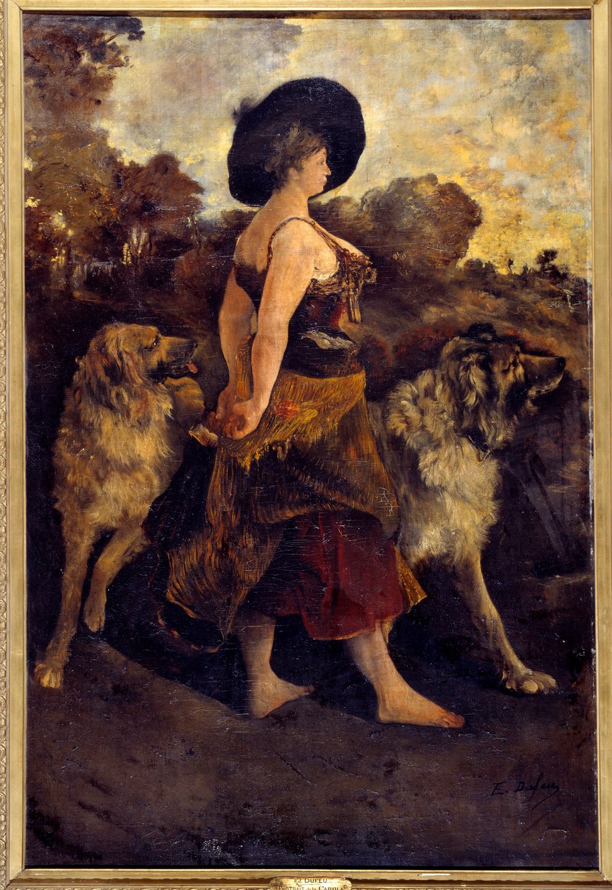 La Carola En zigenare med sina hundar. Målning av Edouard Jacques Dufeu (1840-1900) 1878 av Edouard Jacques Dufeu