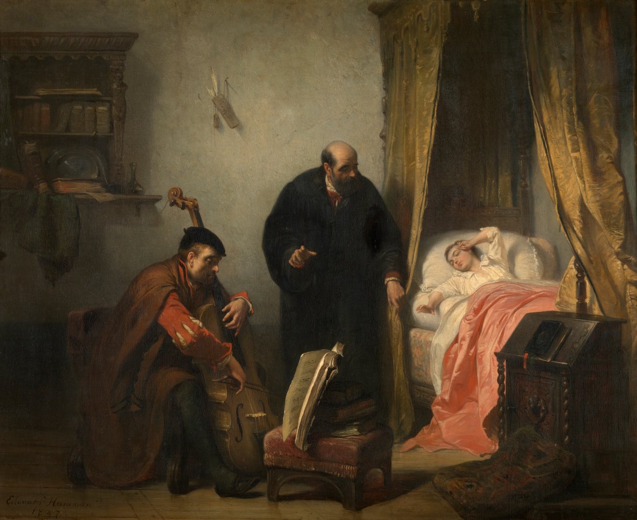 The Awakening of Michel Montaigne (olja på panel) av Edouard Jean Conrad Hamman