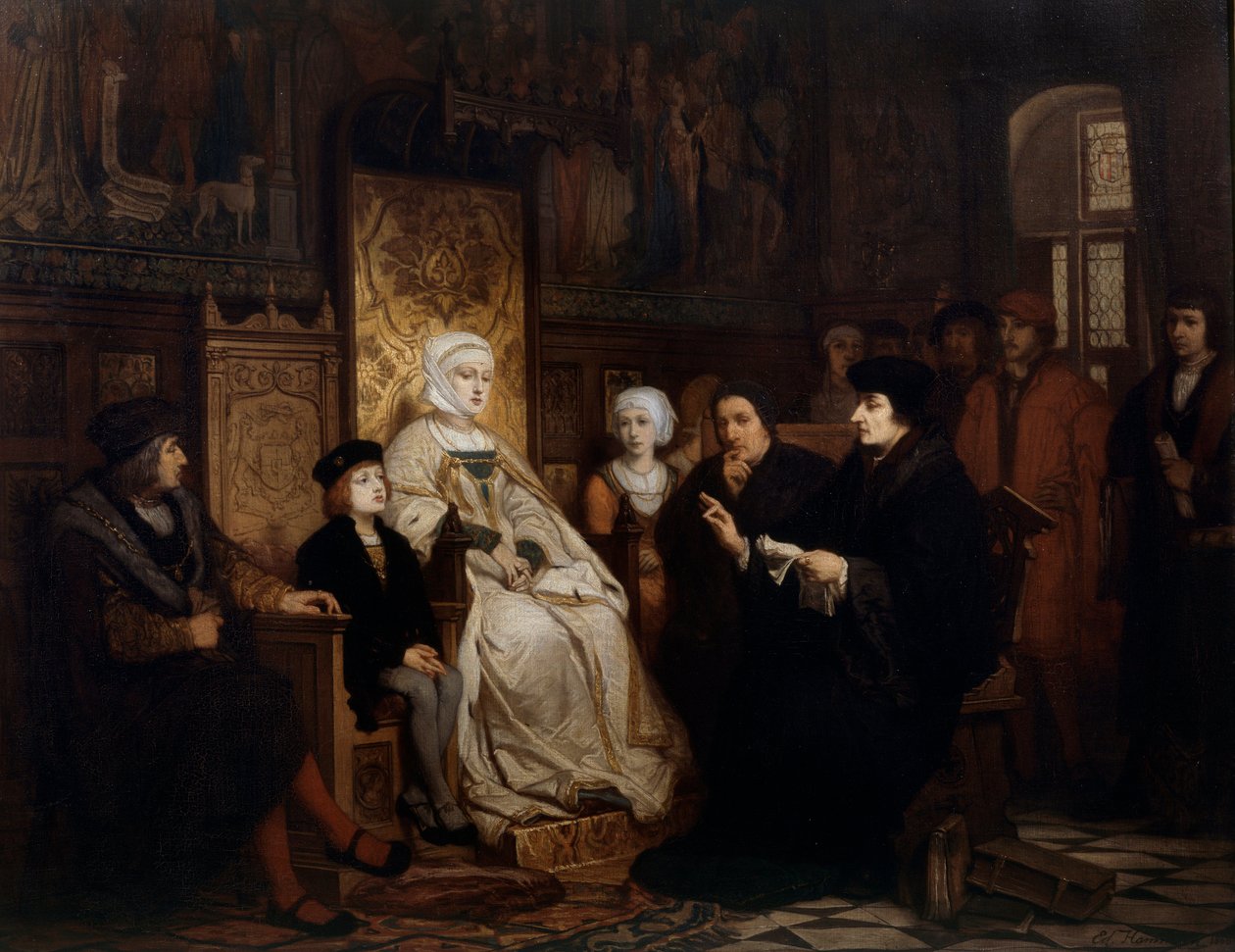 Karl V:s barndom, en läsning av Erasmus i Bryssel 1511 Erasmus av Rotterdam (Desiderius Erasmus Roterdamus av Edouard Jean Conrad Hamman