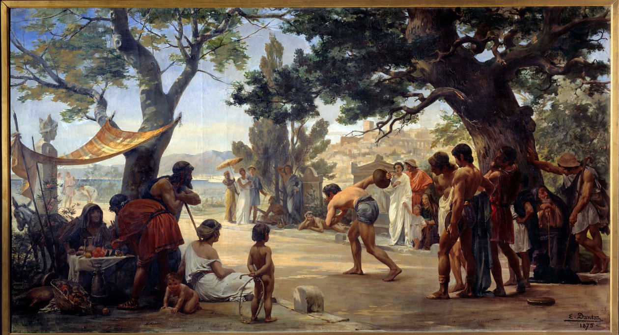 Grekisk antiken: "" The disc game"" (discobolus) paintrue av Joseph Dantan (1848-1897) 1875 Rouen, Museum of Fine Arts av Edouard Joseph Dantan