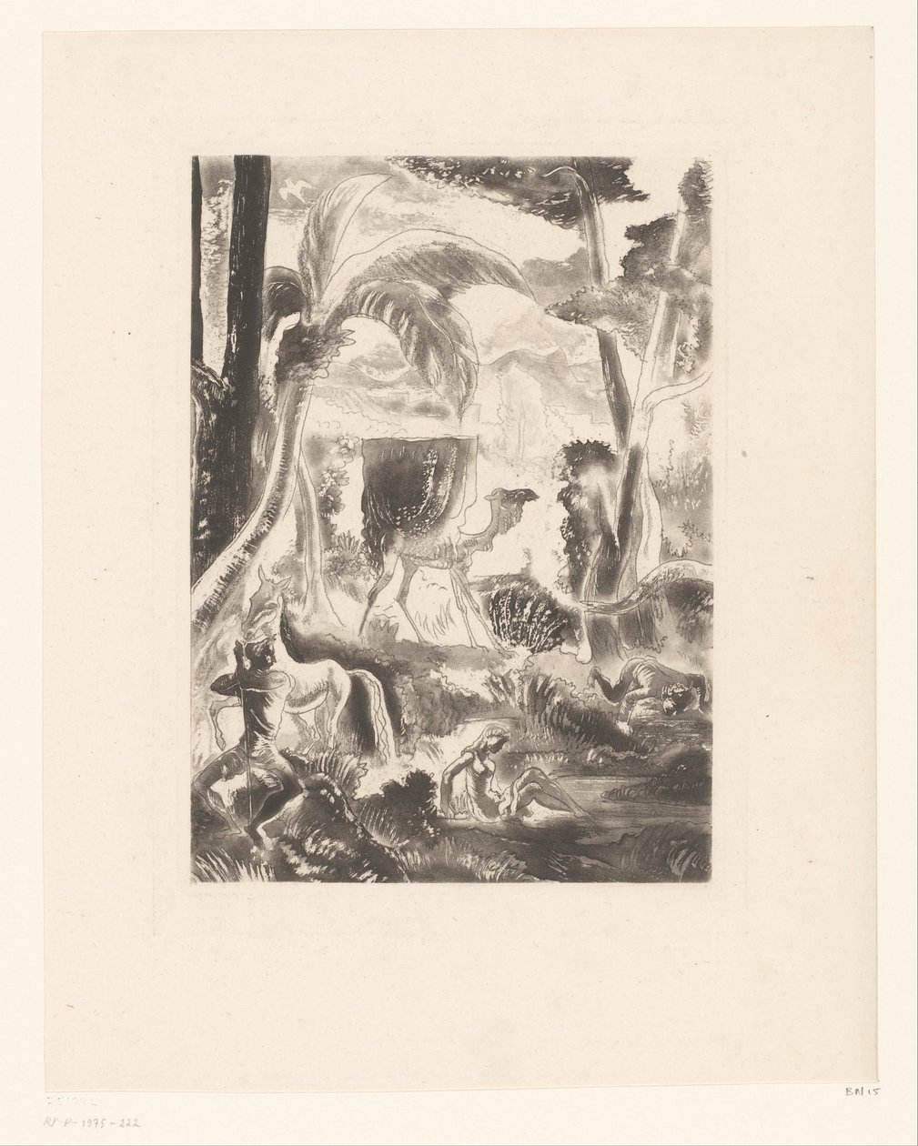 Landskap med palmer och badfigurer av Edouard Léon Louis Edy Legrand (attributed to)