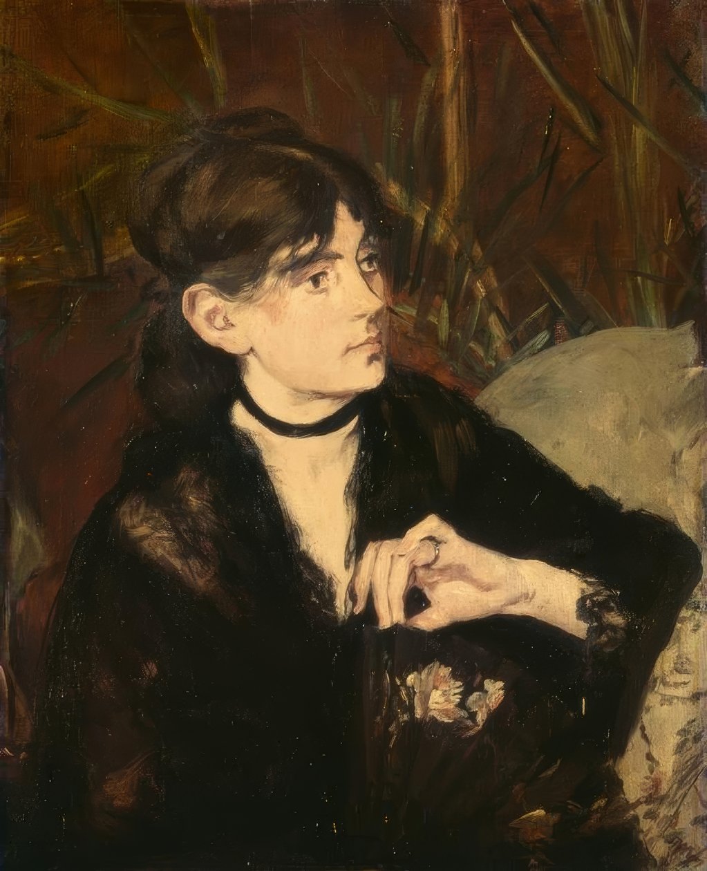 Berthe Morisot håller i en fläkt av Édouard Manet