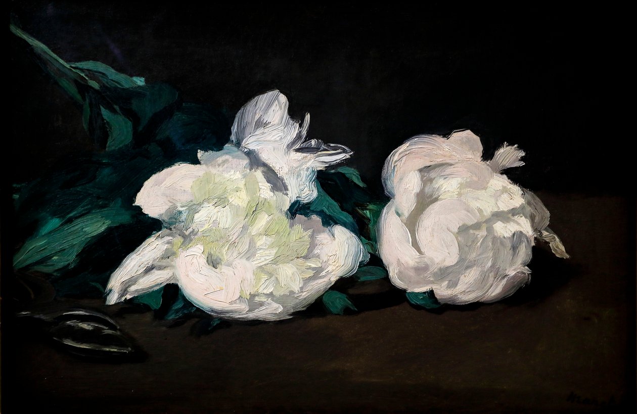 Gren av vita pioner och sekatör av Édouard Manet