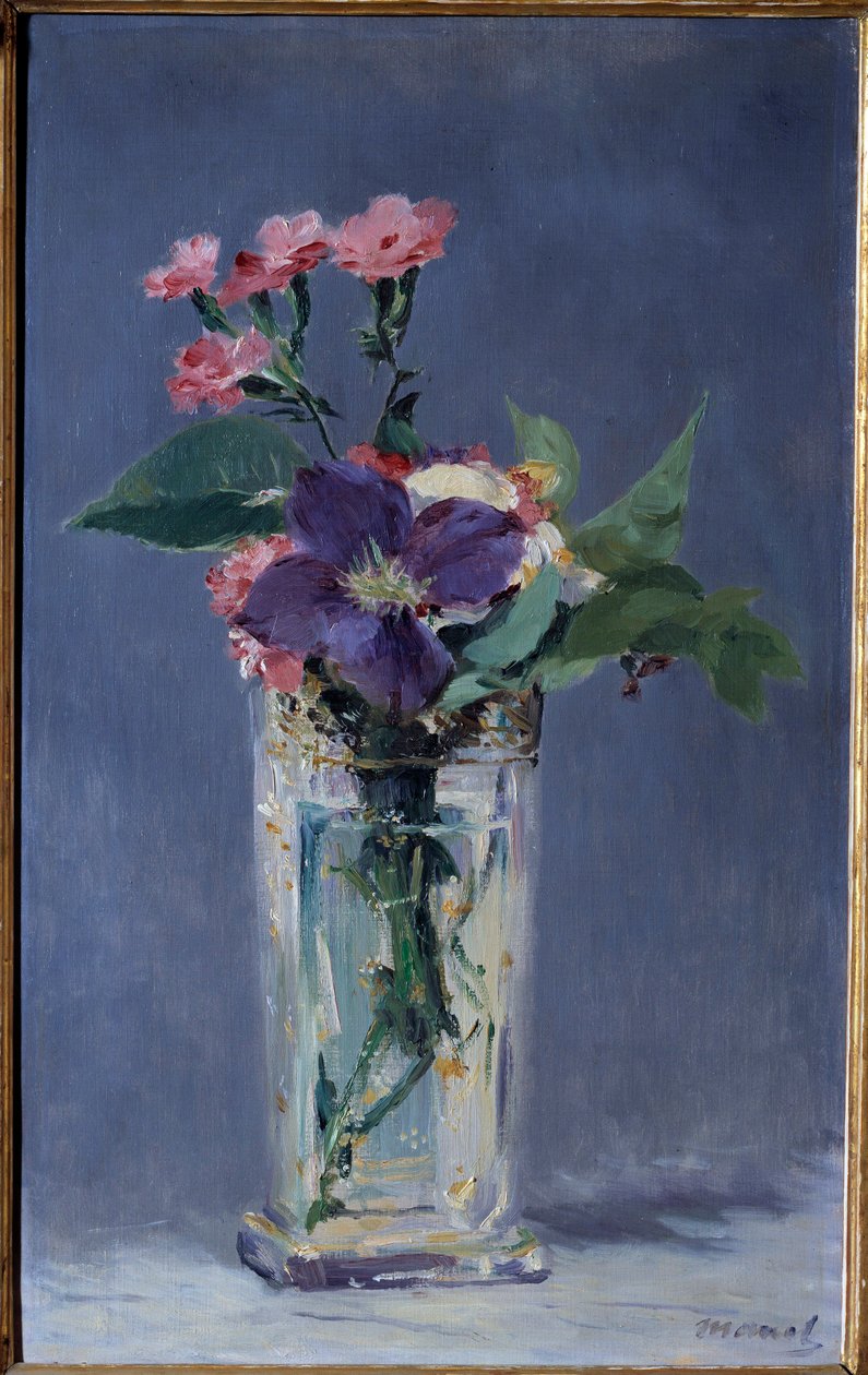 Nejlikor och klematiter i en kristallvas Målning av Edouard Manet (1832-1883) 1882 Dim. 0,56x0,35 m Paris, musee d