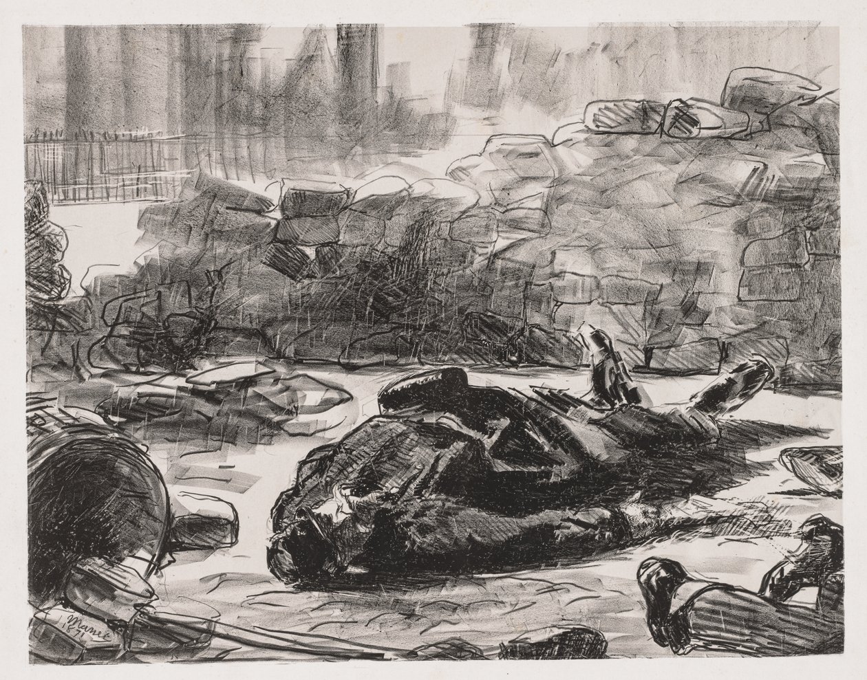 Inbördeskrigsscenen i Paris kommun, 1871. av Édouard Manet