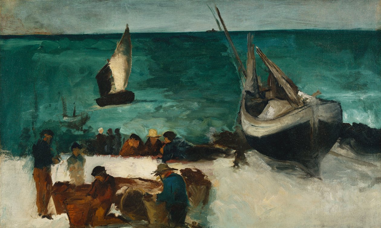Fiskebåtar och fiskare; Flottan i Berck: Fishing Boats and Fishermen, 1873 av Édouard Manet