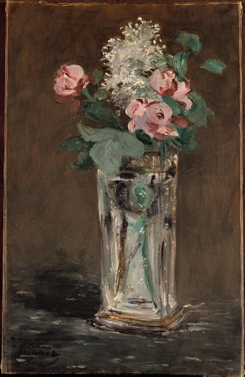 Blommor i en kristallvas (olja på duk) av Édouard Manet