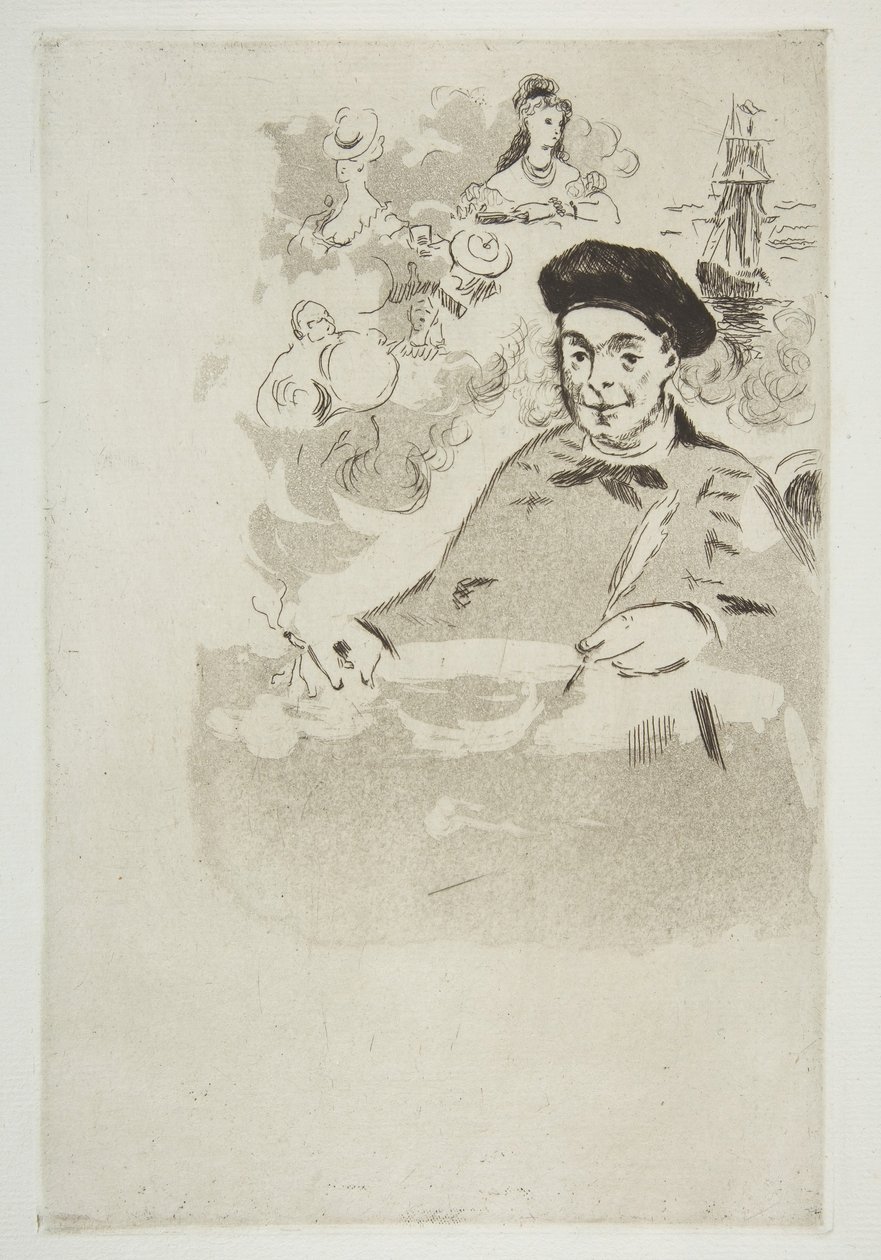 Frontispice för en upplaga av Les Ballades av Théodore de Banville, 1874. av Édouard Manet