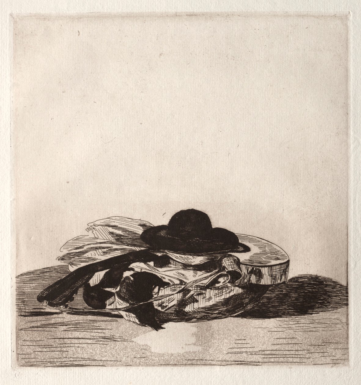 Frontispice för en upplaga av Etchings: Hat and Guitar, 1862. av Édouard Manet
