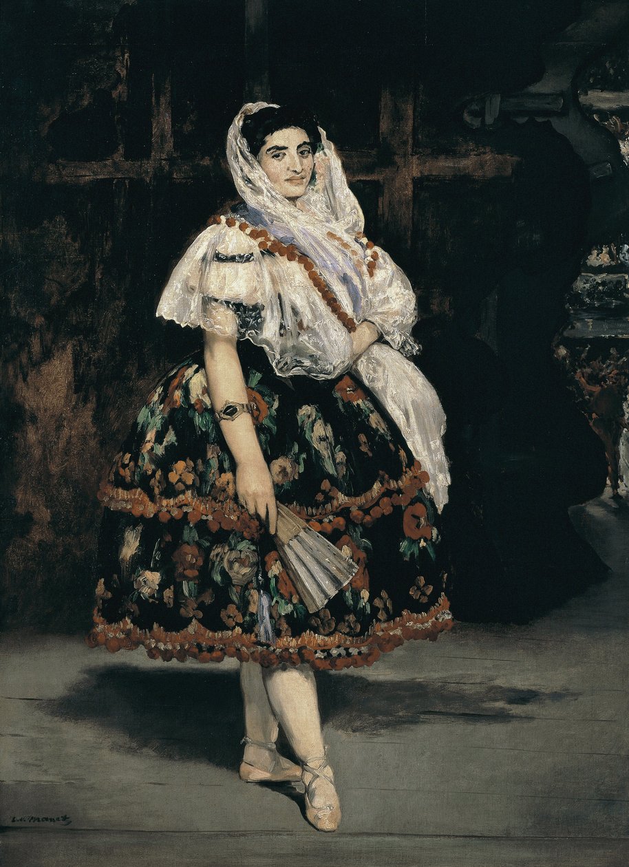 Hellängdsporträtt av Lola de Valencia - olja på duk av Édouard Manet